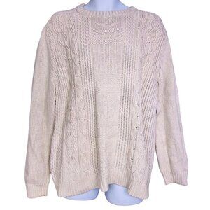 Chaps Mens L Sweater Beige Cable Knit Anchors Long Sleeve Crew Neck New